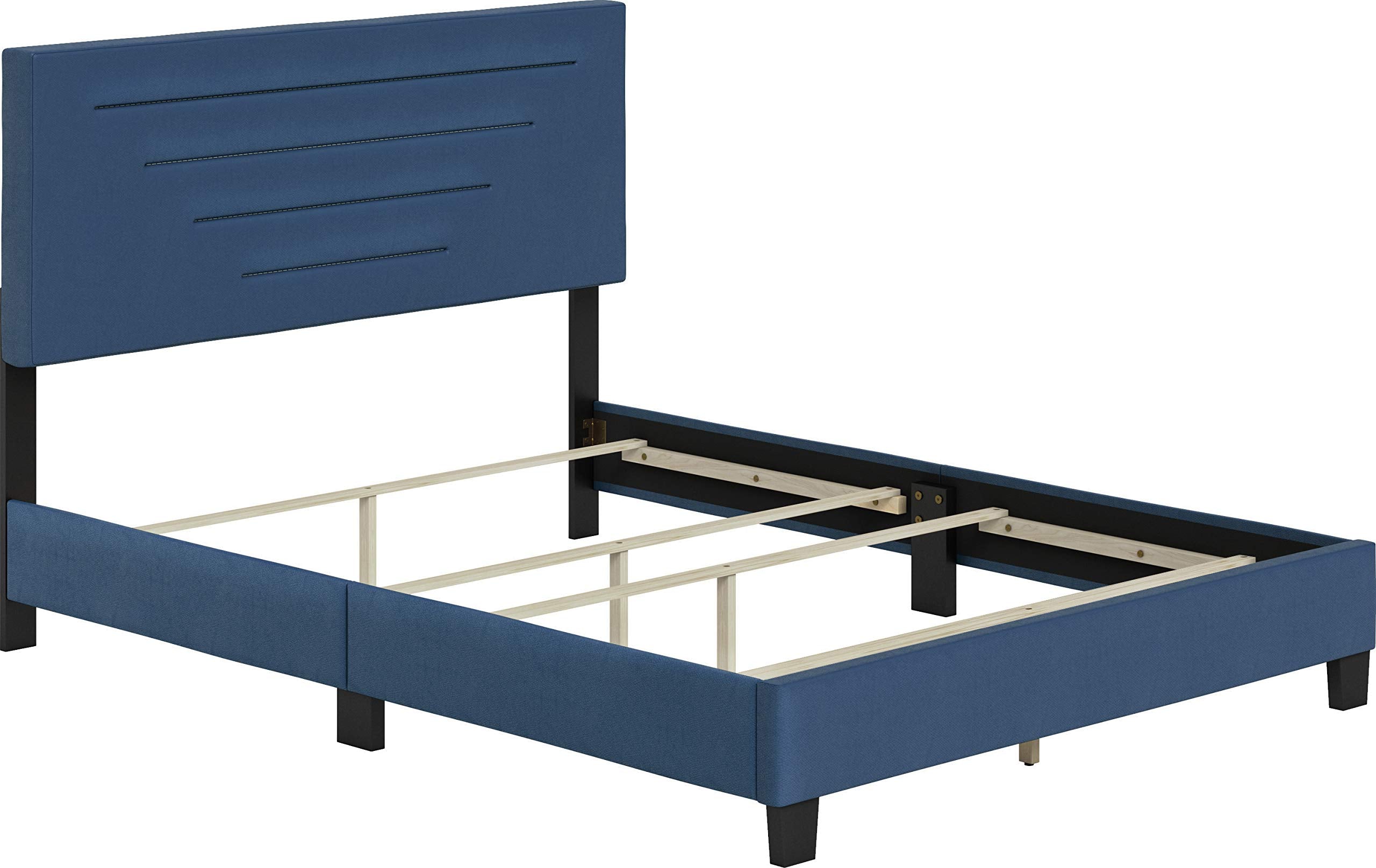 Boyd Sleep Luxenbourg Upholstered Platform Bed with Headboard and Durable Mattress Foundation with Strong Wood Slat Supports, Box Spring Required: King, Blue